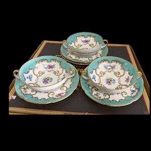 3 - GERMANY ROYAL BAYREUTH ROSALIND SOUP/CREAM CUP & SAUCER GOLD TRIM